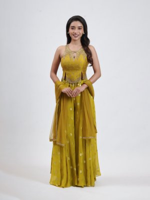 Leaf Green Raw Silk Palazzo - image 1
