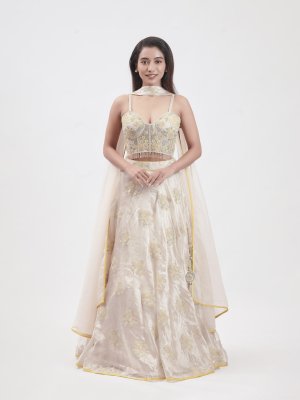 Half-White Organza Embroidered Lehenga - image 2
