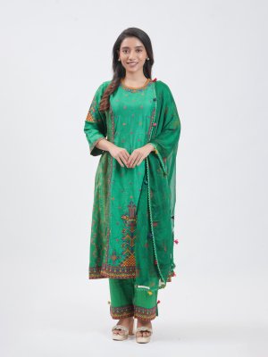 Leaf Green Raw Silk Straight pant - image 1