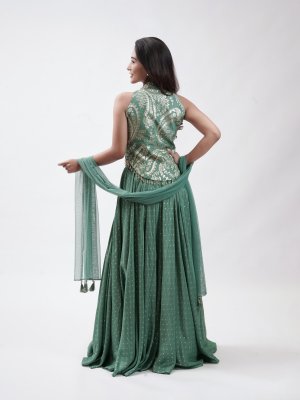 Teal Green Chanderi Palazzo - image 4