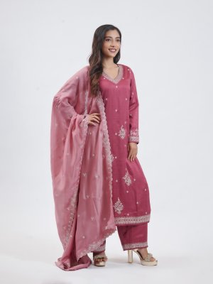 Mauve Raw Silk Straight Pant - image 2
