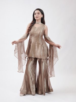 Golden Brown Tissue Palazzo - image 1