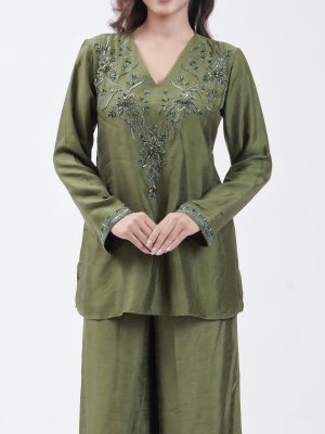 Olive Green Raw Silk Palazzo  - image 3