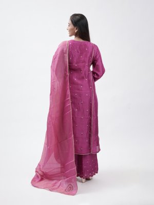 Purple Pink Tussar Straight Pant     - image 4