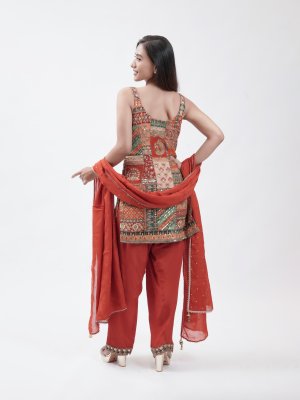 Flame Orange Georgette Palazzo - image 4