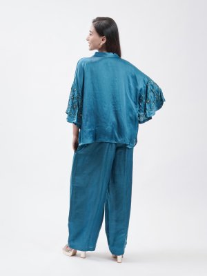 Peacock Blue Satin Dhoti - image 4