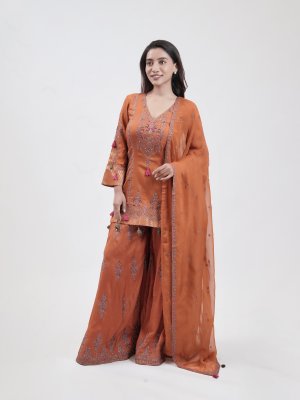 Bright Orange Chanderi Palazzo  - image 1
