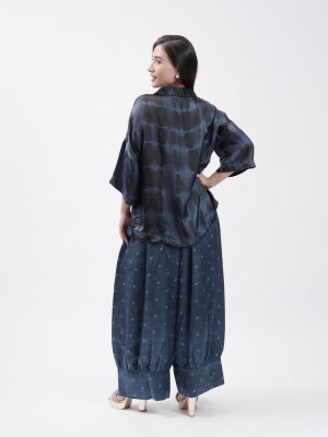 Navy Blue Satin Crepe Patiala - image 4