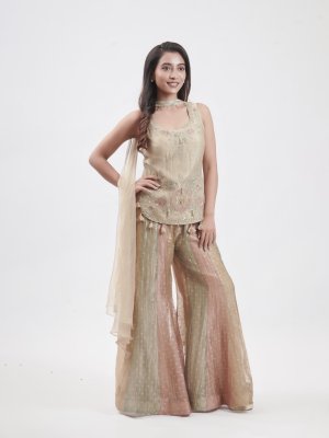 Dull Gold Tissue Palazzo Ensemble   - image 1