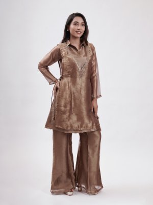 Golden Brown Tissue Palazzo - image 1