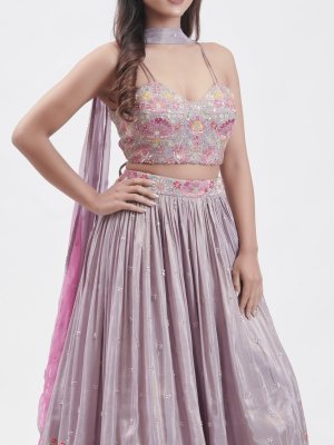 Lilac Tissue Embroidered Lehenga - image 3