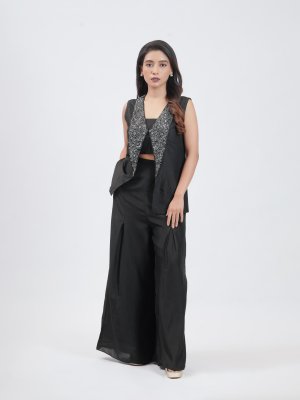 Black Chanderi Silk Palazzo - image 1