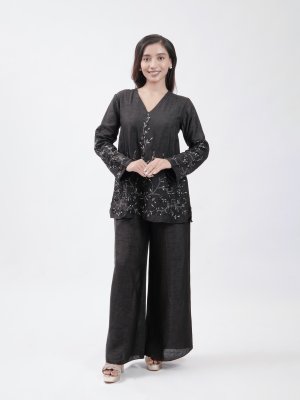 Black Raw Silk Palazzo - image 1