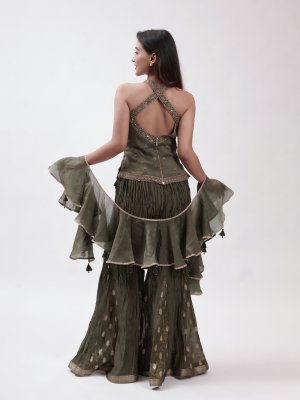 Olive Green Crepe Straight Pant - image 4