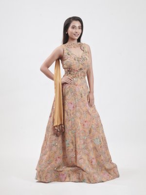 Mustard Crepe Floral Embroidered Lehenga - image 2