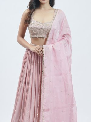 Rose Pink Net Party Wear Lehenga - image 3