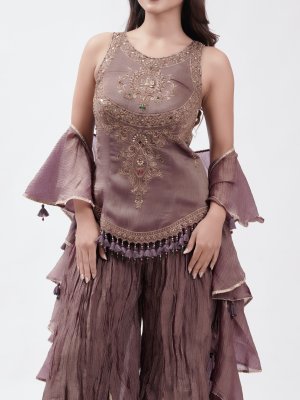 Mauve Wood Organza Palazzo - image 3