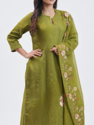Forest Green Mul Chanderi Salwar Set - image 3