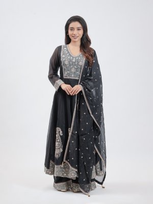 Black Chanderi Straight Pant - image 1