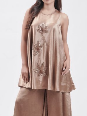 Pastel Brown Satin Crepe Palazzo  - image 3