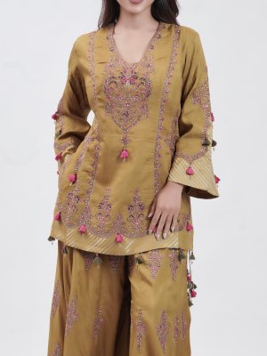 Mustard Yellow Chanderi Palazzo - image 3