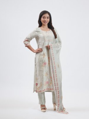 Sage Green Satin Silk Salwar Set - image 1