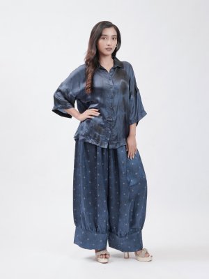 Navy Blue Satin Crepe Patiala - image 2