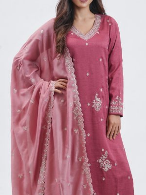 Mauve Raw Silk Straight Pant - image 3