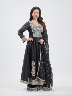 Black Chanderi Straight Pant - image 2
