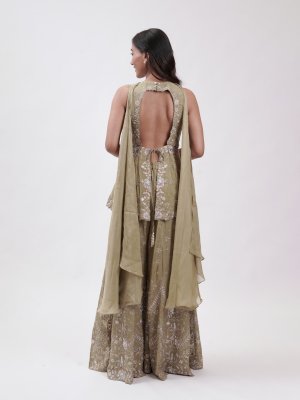 Olive Green Soft Organza Palazzo Set - image 4