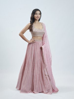 Rose Pink Net Party Wear Lehenga - image 2