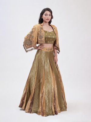 Mustard and Green Tissue Lehenga  - image 1