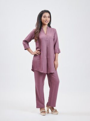 Red Violet Georgette Crepe Straight Pant - image 2