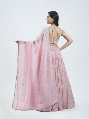 Rose Pink Net Party Wear Lehenga - image 4