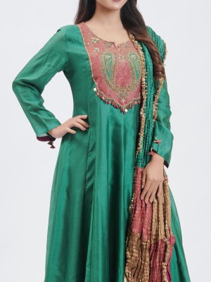 Forest Green Chanderi Silk Straight Pant - image 3