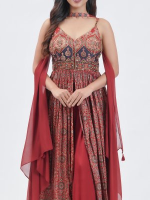 Maroon Modal Silk Palazzo - image 3