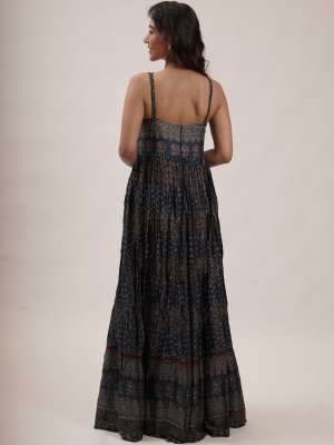 Navy Blue Modal Silk Printed Anarkali Set  - image 3