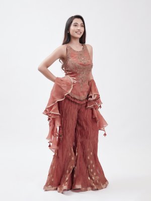 Rust Orange Organza Palazzo - image 2