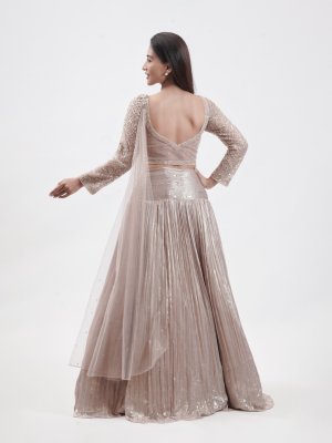 Metallic Beige Tissue Embellished Lehenga - image 4