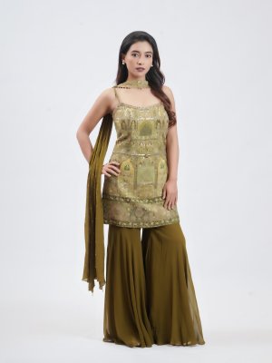 Olive Green Crepe Palazzo - image 2