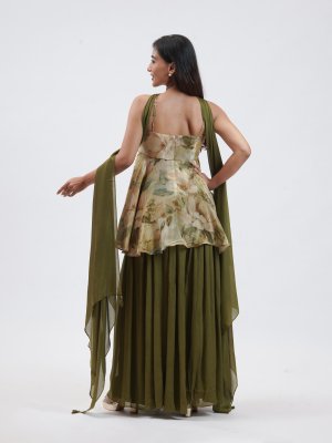 Olive Green Shimmer Chiffon Palazzo - image 4