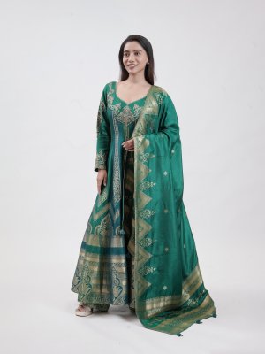 Forest Green Chanderi Straight Pant - image 2