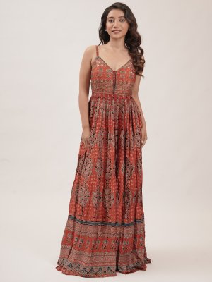 Brick Red Modal Silk Anarkali Set - image 1