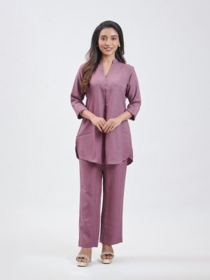 Red Violet Georgette Crepe Straight Pant - image 1