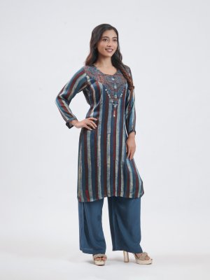 Indigo Blue Modal Silk Salwar Set  - image 2