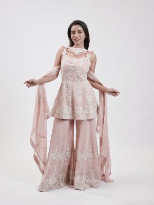 Powder Pink Mul Peplum Palazzo - image 1