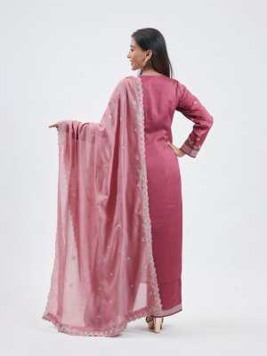 Mauve Raw Silk Straight Pant - image 4