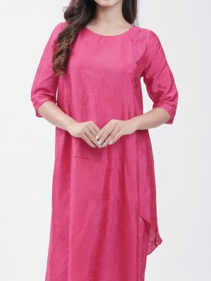 Rani Pink Raw Silk Kurta  - image 3