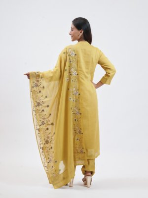  Lime Yellow Mul Chanderi Salwar Set  - image 4