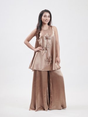 Pastel Brown Satin Crepe Palazzo  - image 2